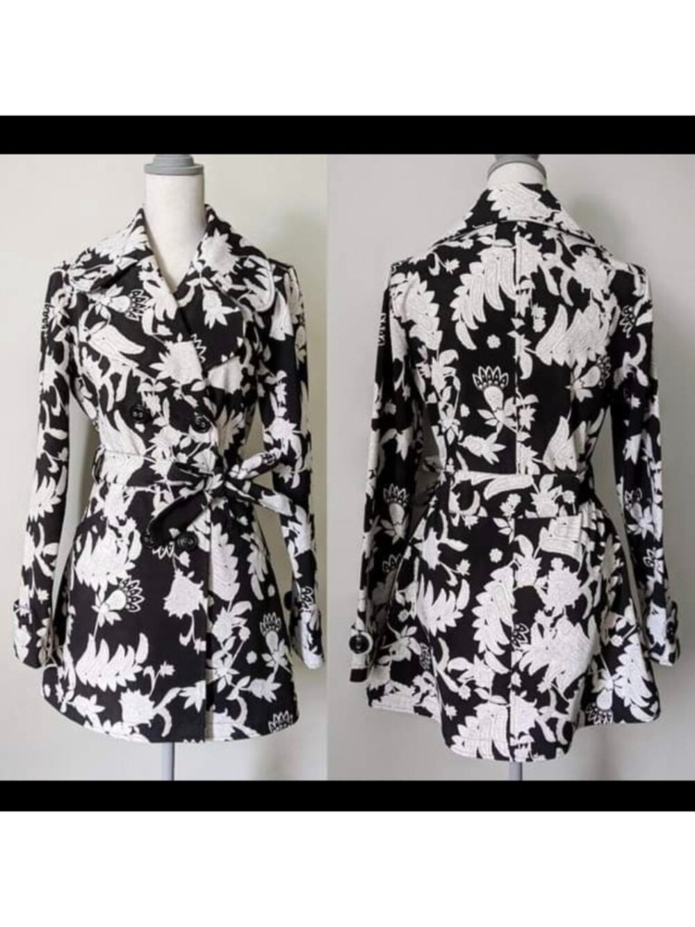Rare Lululemon Studio Trench Coat Black and White floral